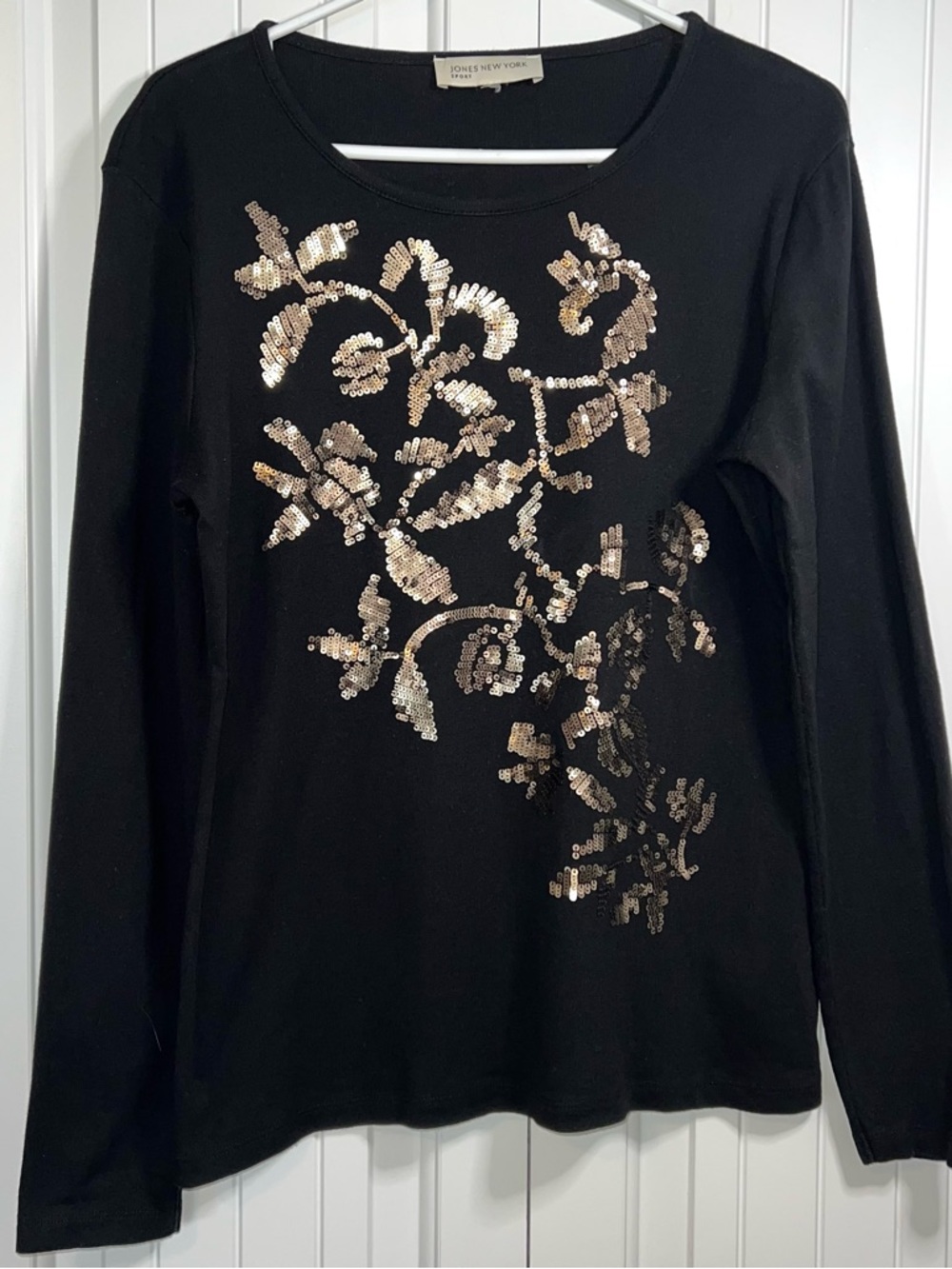 Jones New York Sequin Sweater Womens M Medium black Sparkle Knit Glam Grandma - Picture 5 of 11